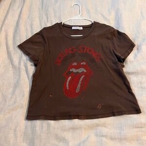 Rolling Stones Crop Tee - Brown with Red Logo